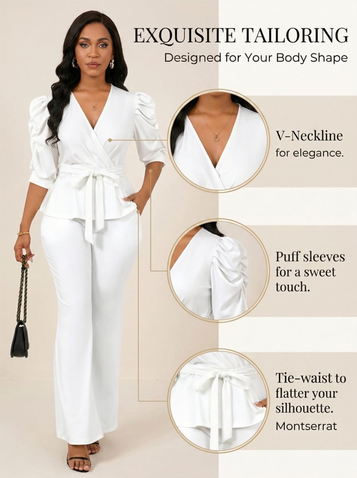 Ruffle V Neck Wide Leg Pants Set