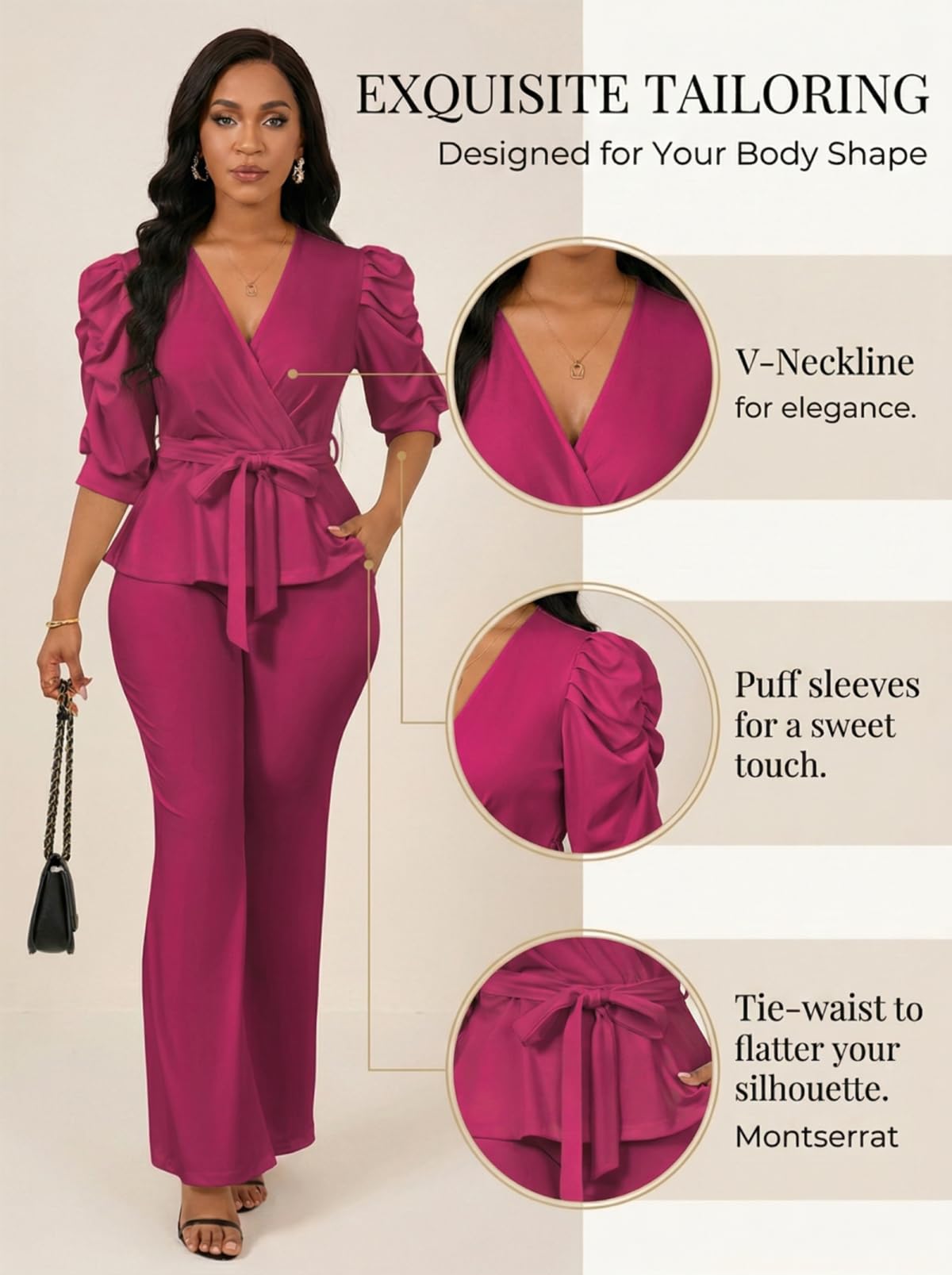 Ruffle V Neck Wide Leg Pants Set