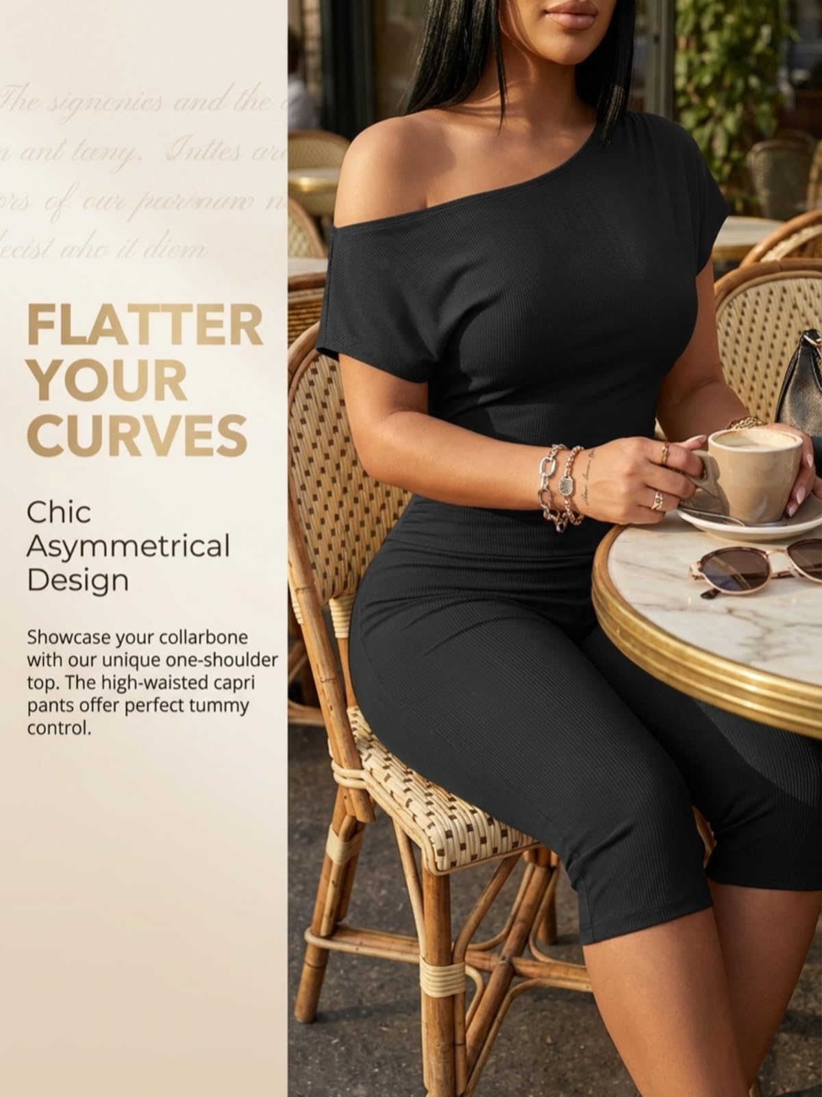 Off Shoulder Ribbed Capri Set