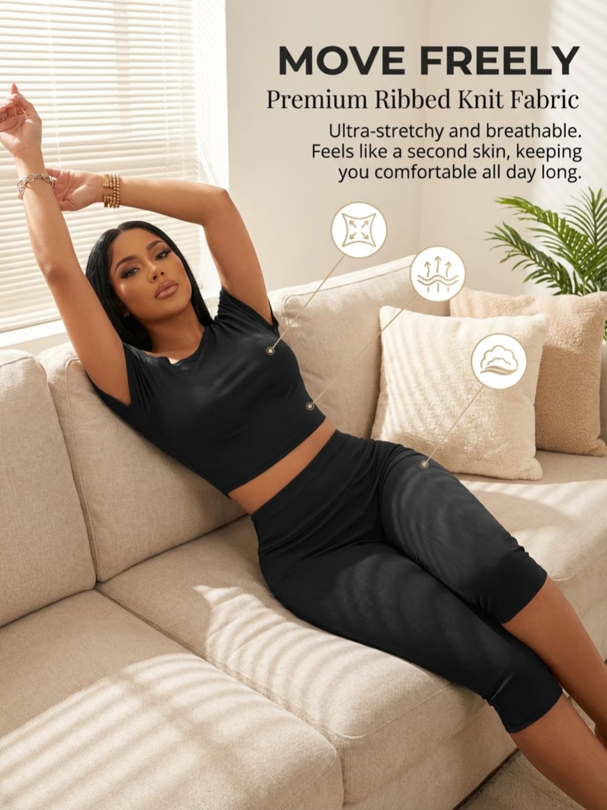 Off Shoulder Ribbed Capri Set