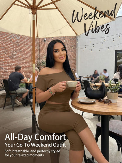 Off Shoulder Ribbed Capri Set