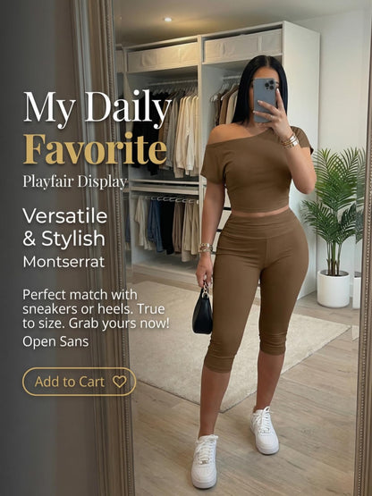 Off Shoulder Ribbed Capri Set