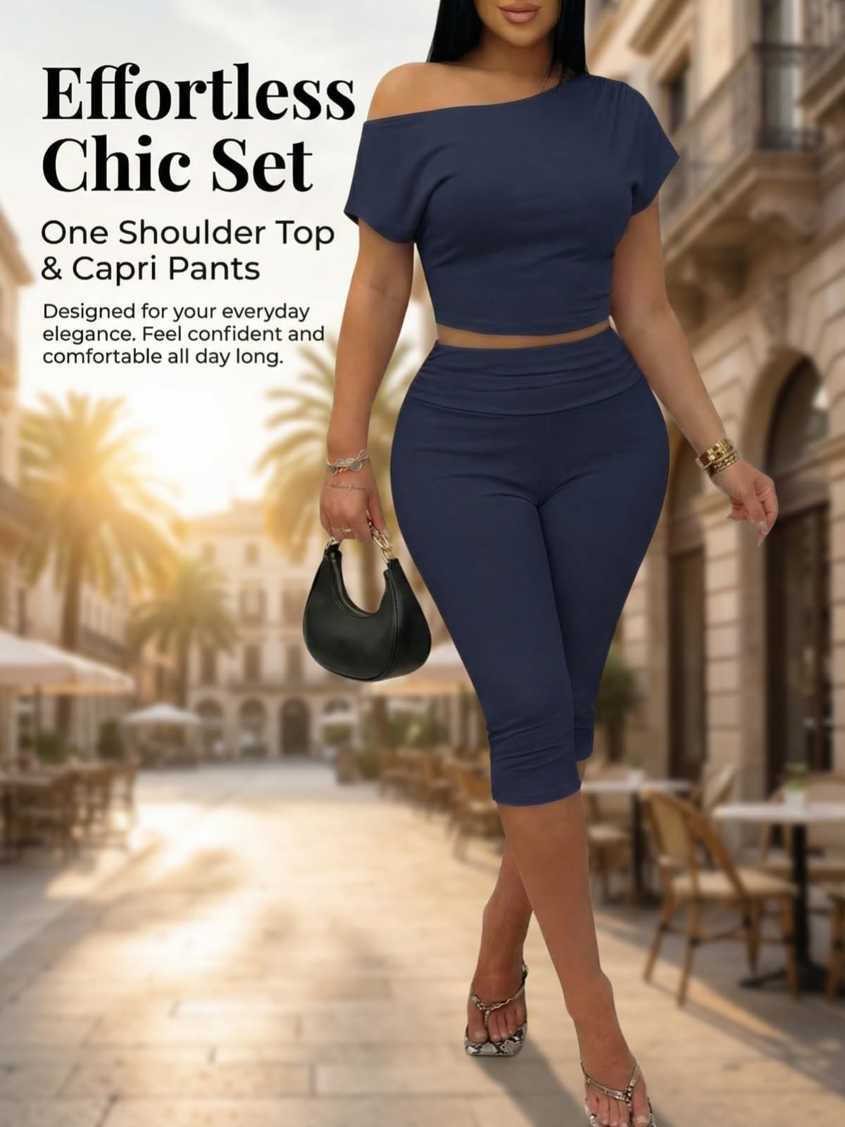 Off Shoulder Ribbed Capri Set