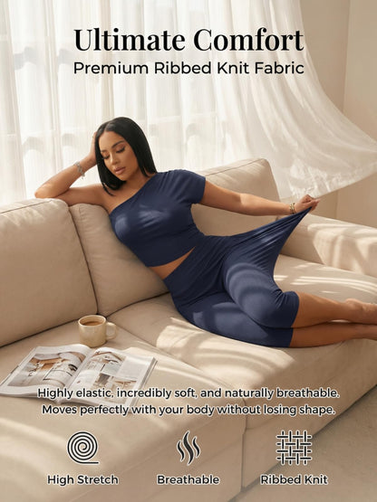 Off Shoulder Ribbed Capri Set