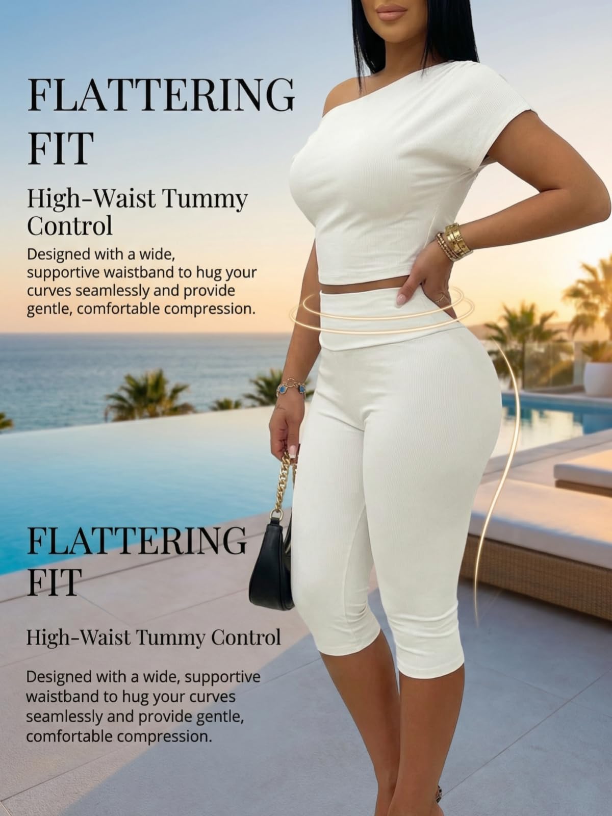 Off Shoulder Ribbed Capri Set