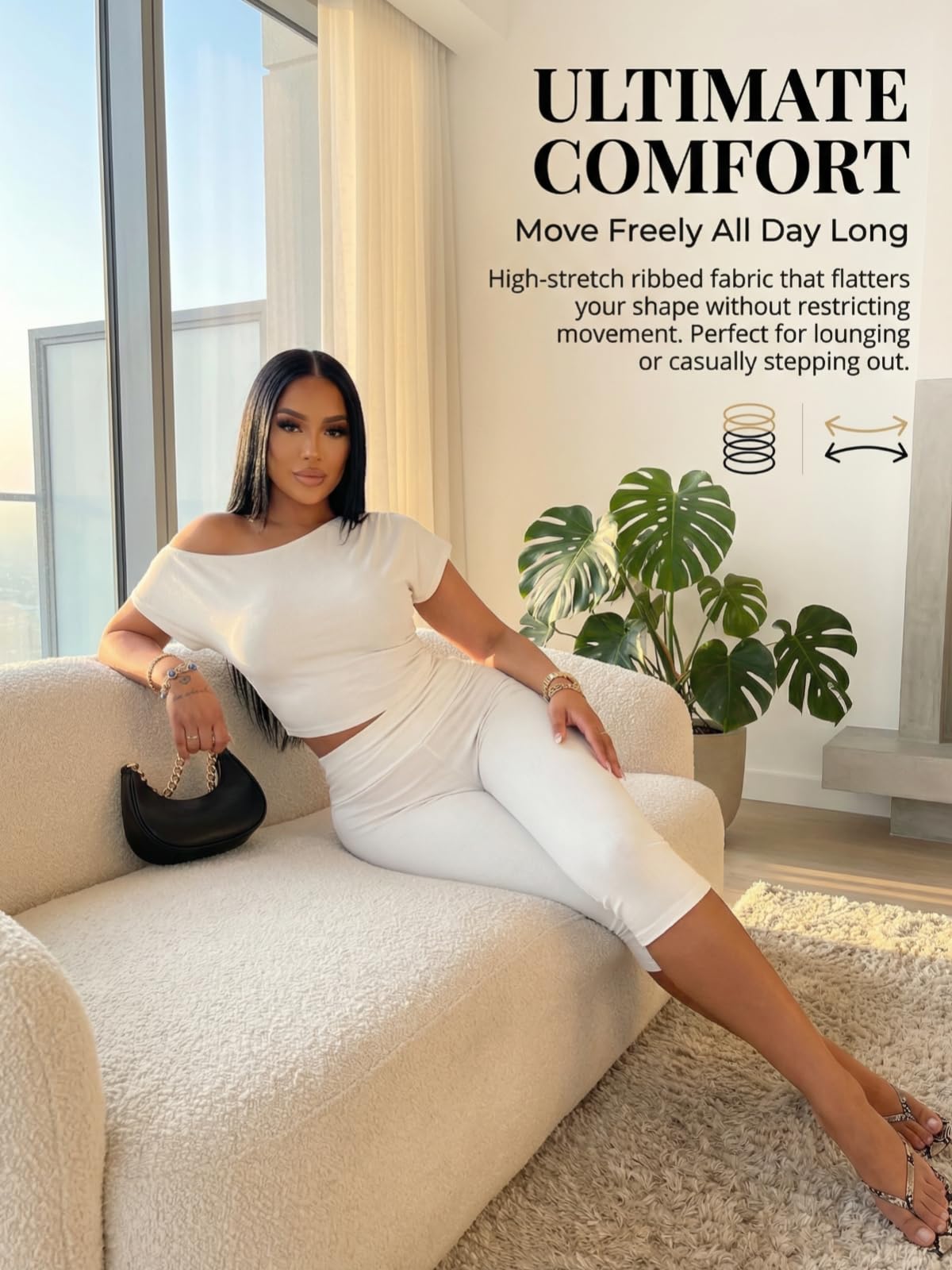 Off Shoulder Ribbed Capri Set