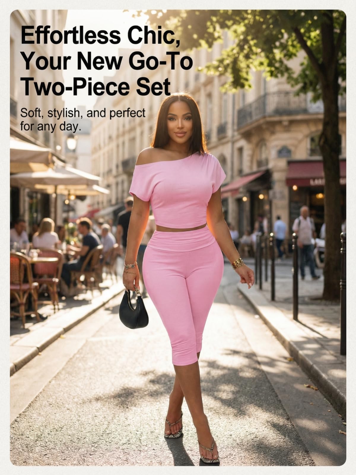 Off Shoulder Ribbed Capri Set