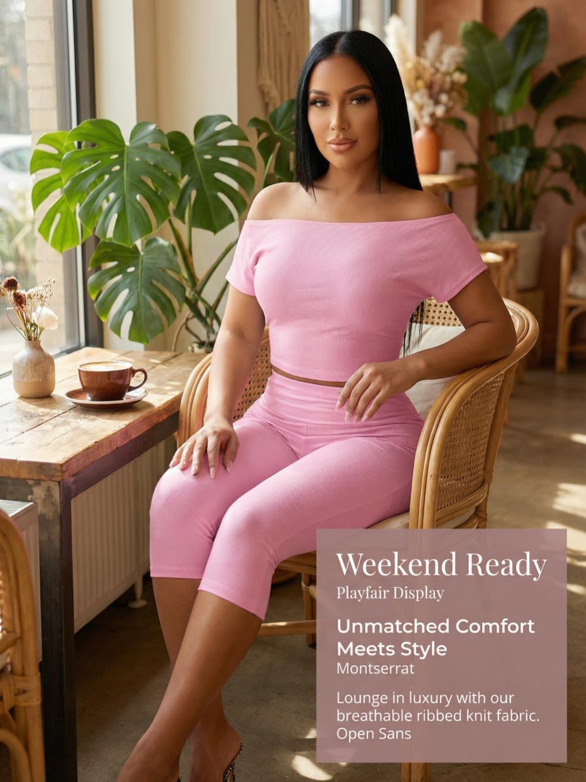 Off Shoulder Ribbed Capri Set