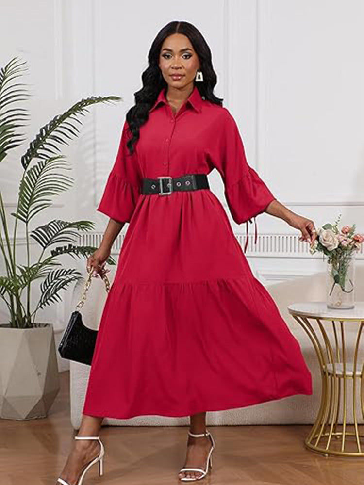 Long Sleeve Button Down Loose Maxi Shirt Dress