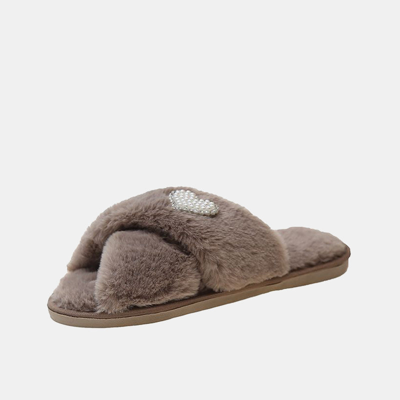 Lavender Letter Deco Furry Slippers
