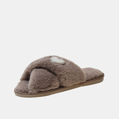Lavender Letter Deco Furry Slippers