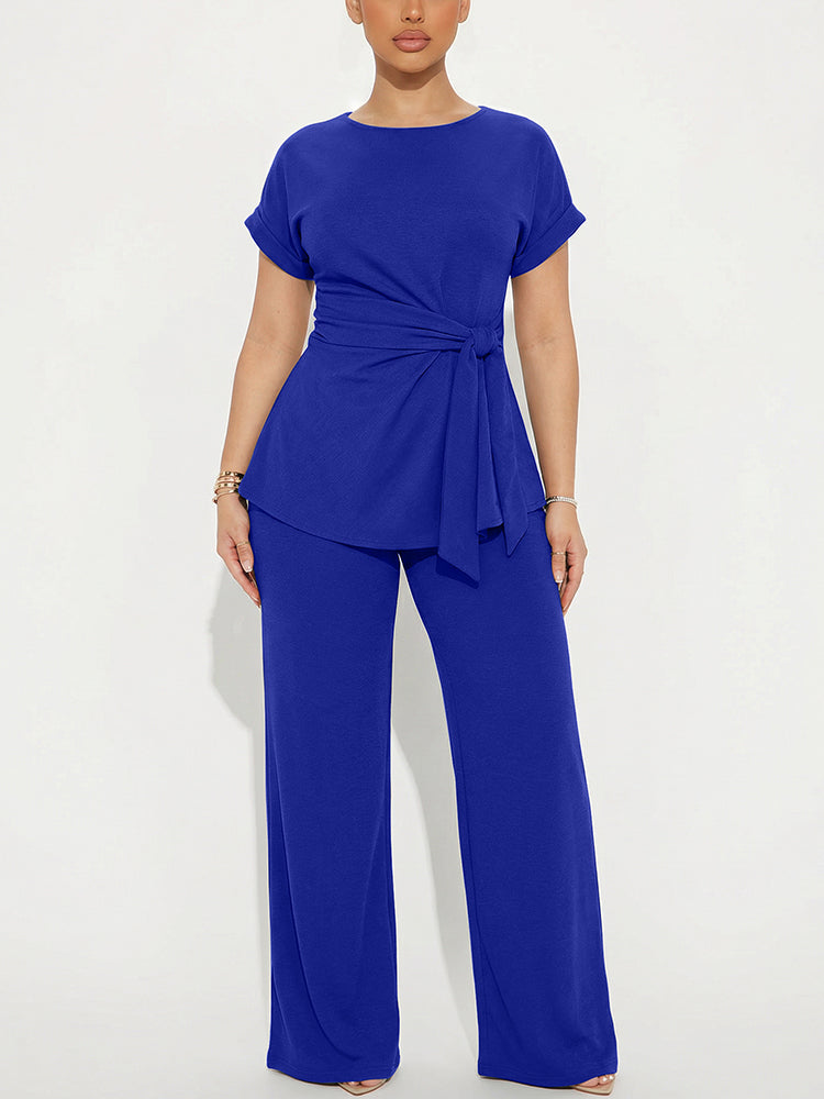 Effortless Tie Top & Wide Pants Set