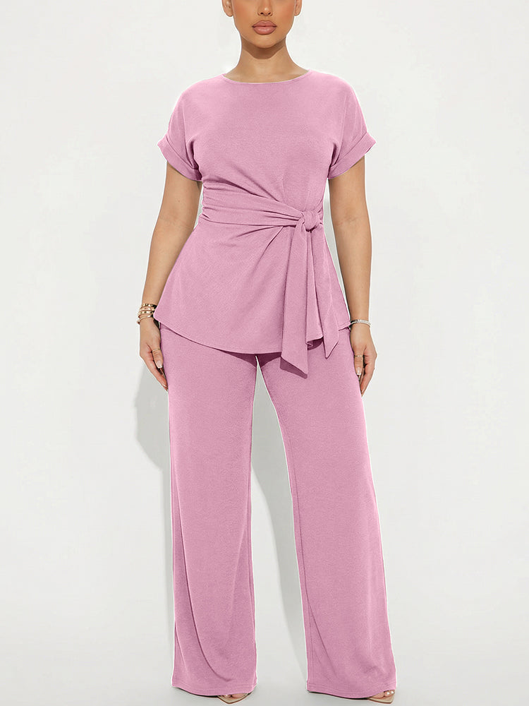 Effortless Tie Top & Wide Pants Set