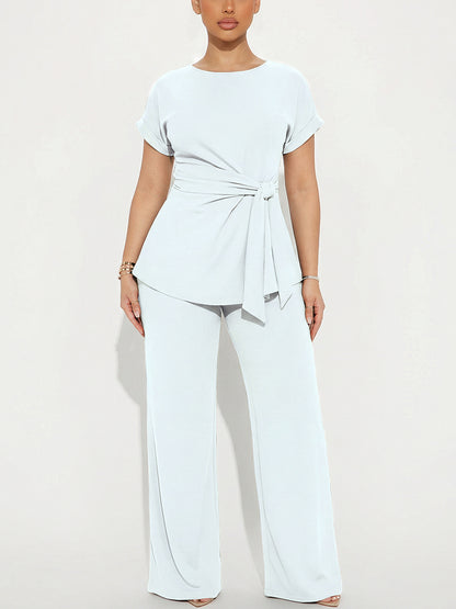 Effortless Tie Top & Wide Pants Set