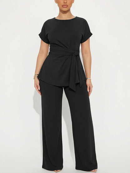 Effortless Tie Top & Wide Pants Set