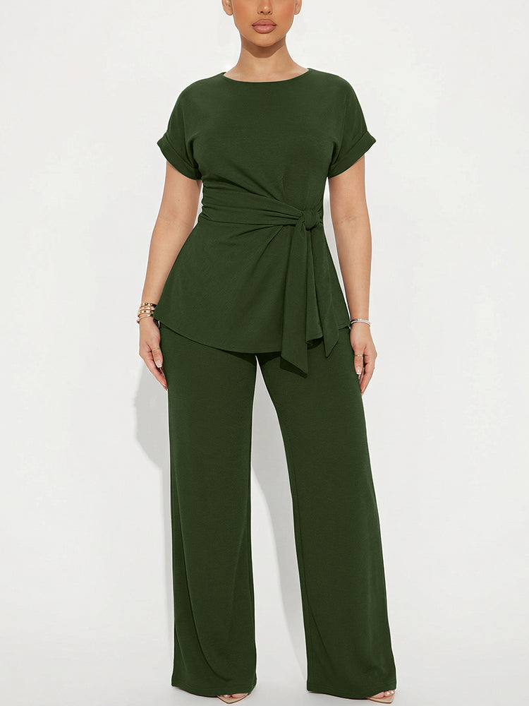 Effortless Tie Top & Wide Pants Set