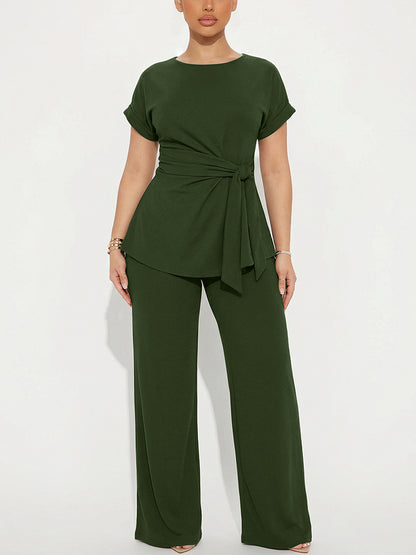 Effortless Tie Top & Wide Pants Set