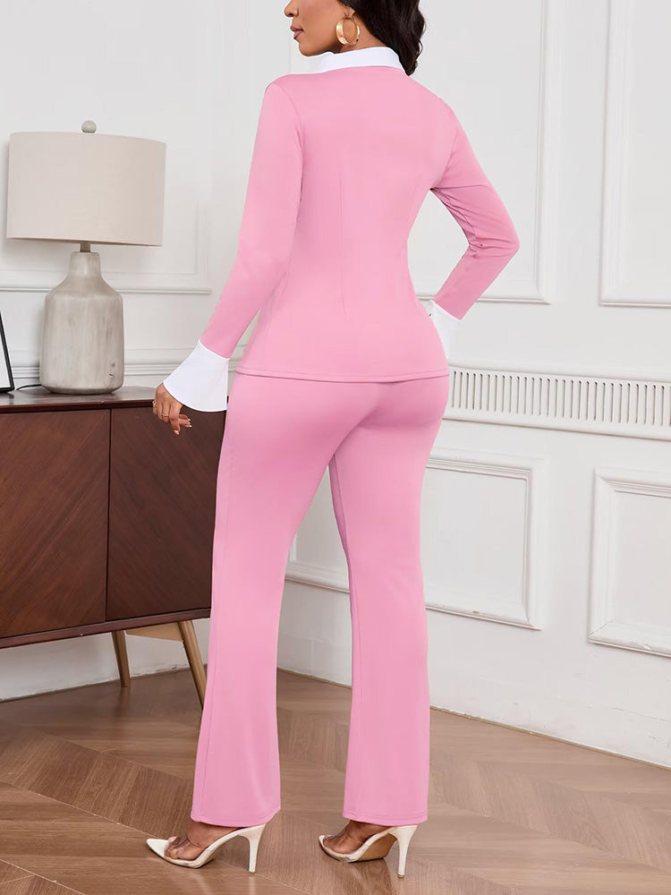 Contrast Shirt & Flare Leggings Set