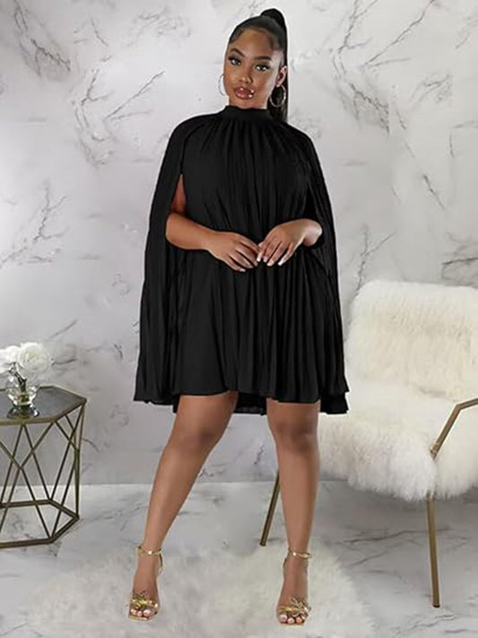 Casual Cape Sleeve Split Short Dress Loose Fit
