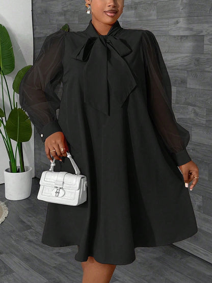 Elegance Mesh Sleeve Bow Dress