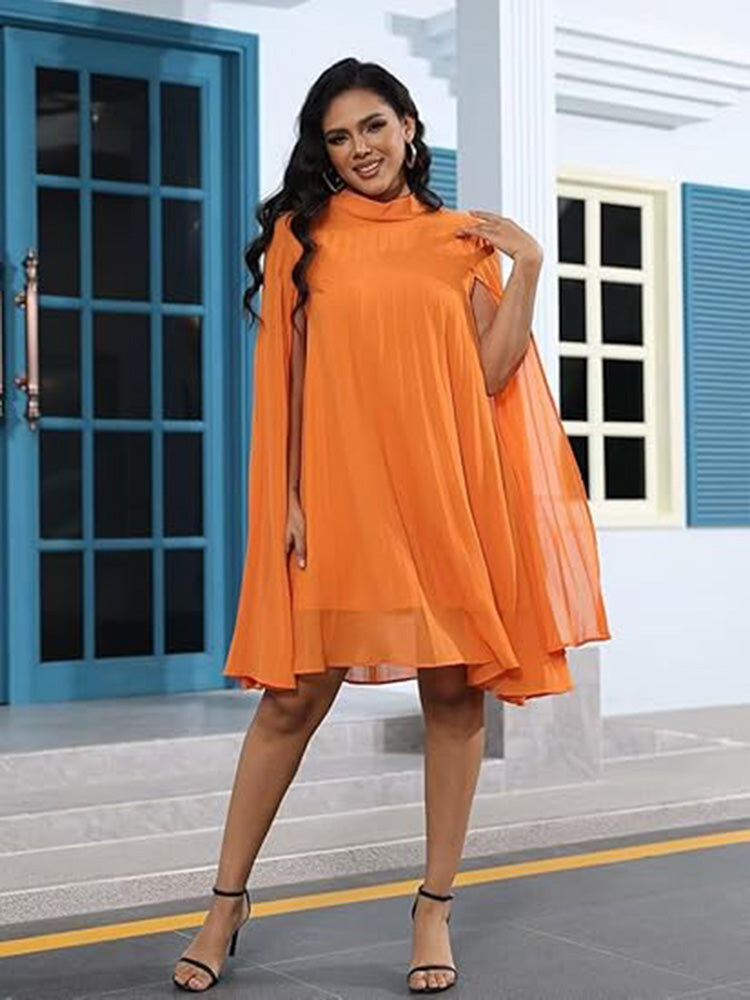 Casual Cape Sleeve Split Short Dress Loose Fit