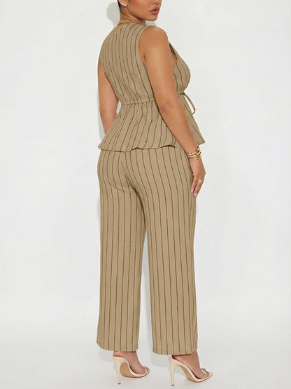 Striped Peplum Top & Wide Pants Set