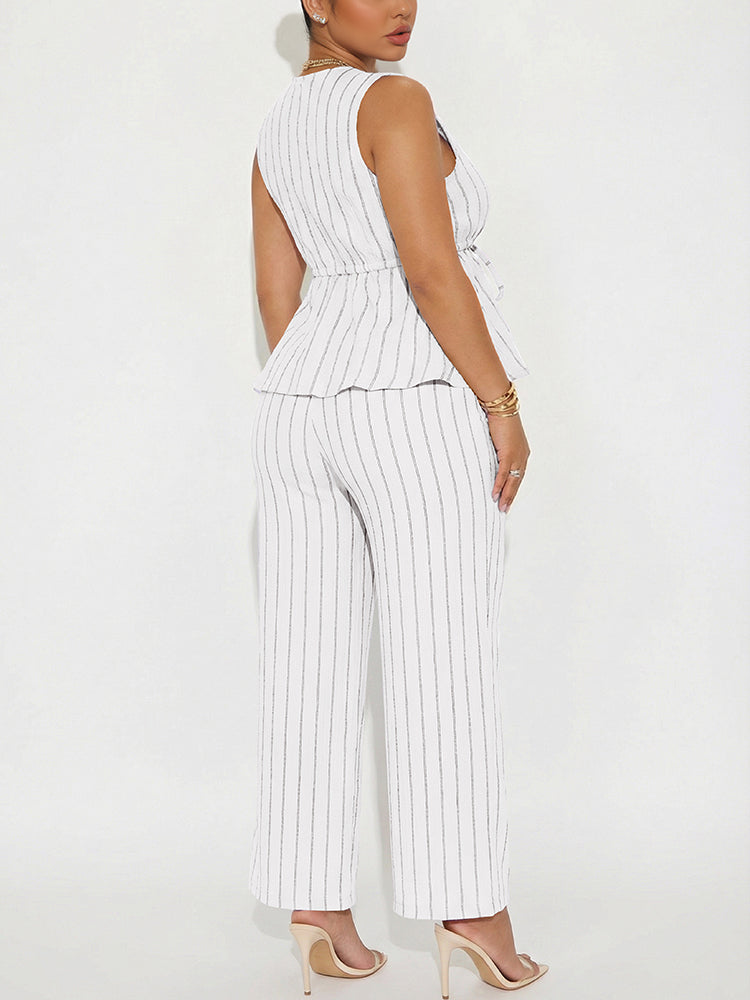 Striped Peplum Top & Wide Pants Set