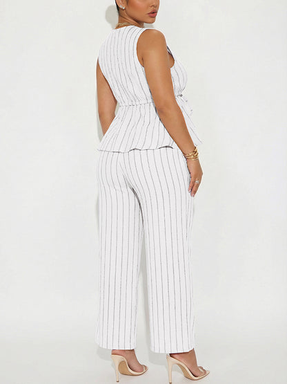 Striped Peplum Top & Wide Pants Set