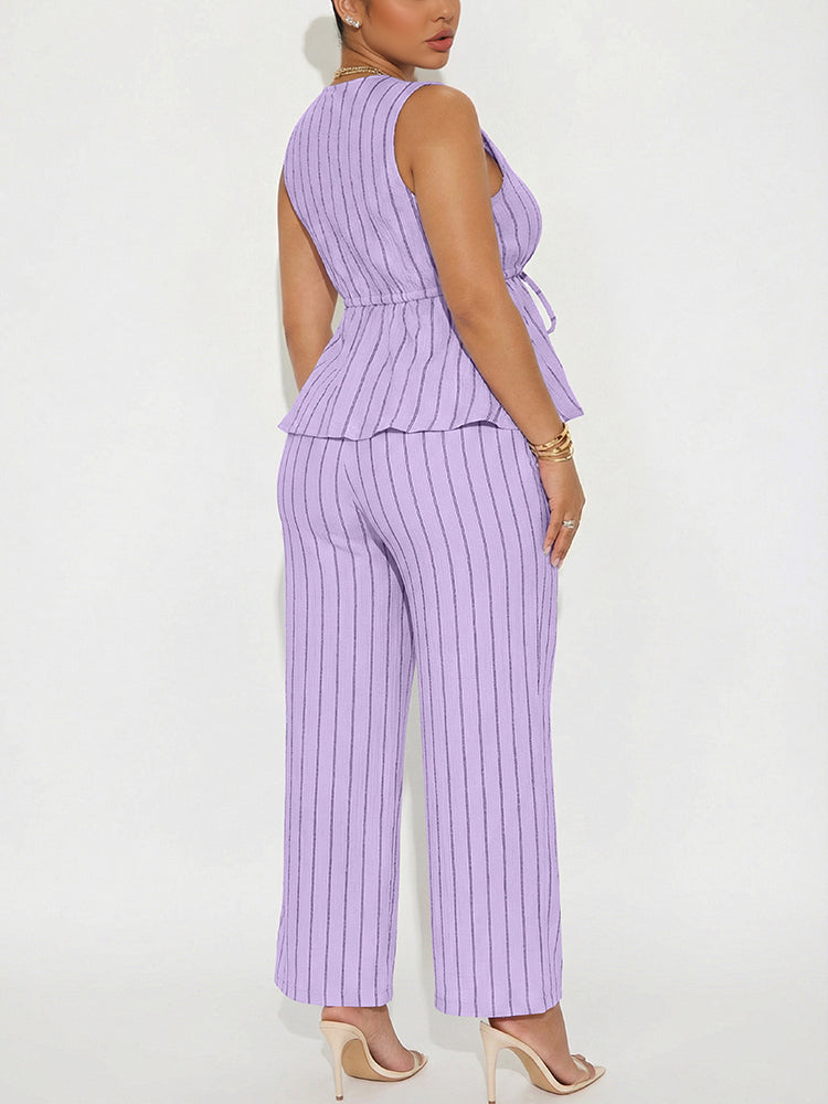 Striped Peplum Top & Wide Pants Set