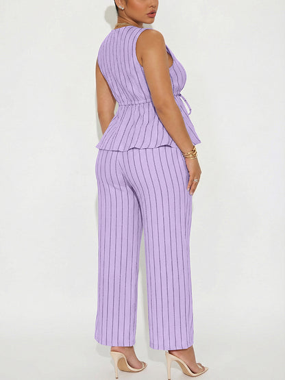 Striped Peplum Top & Wide Pants Set