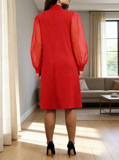 Elegance Mesh Sleeve Bow Dress