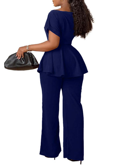 Peplum Top & High-Waisted Flared Pants Set