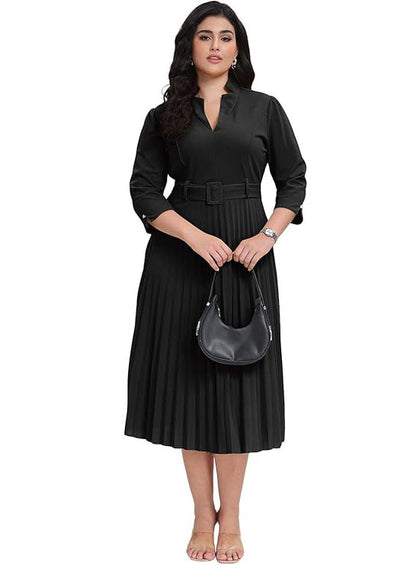 Eva V-Neck Pleated Maxi Dress