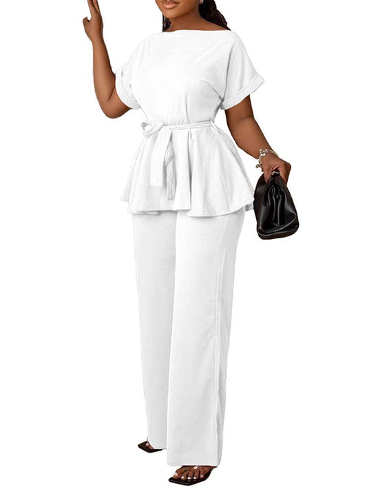 Peplum Top & High-Waisted Flared Pants Set