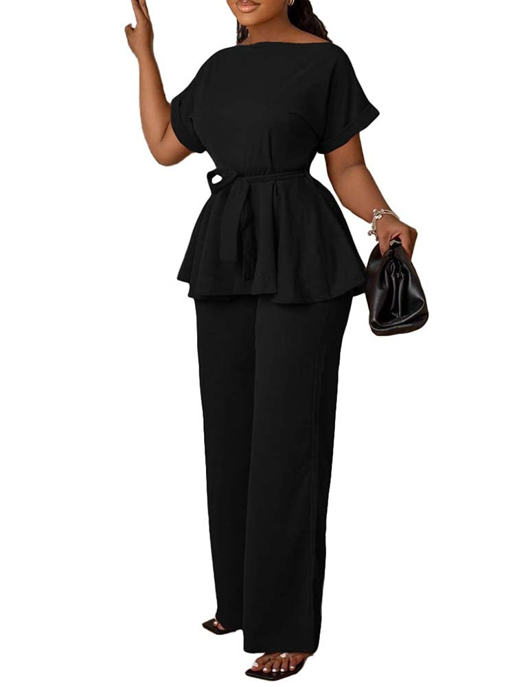 Peplum Top & High-Waisted Flared Pants Set