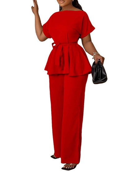 Peplum Top & High-Waisted Flared Pants Set