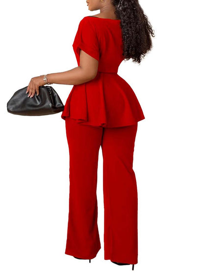 Peplum Top & High-Waisted Flared Pants Set