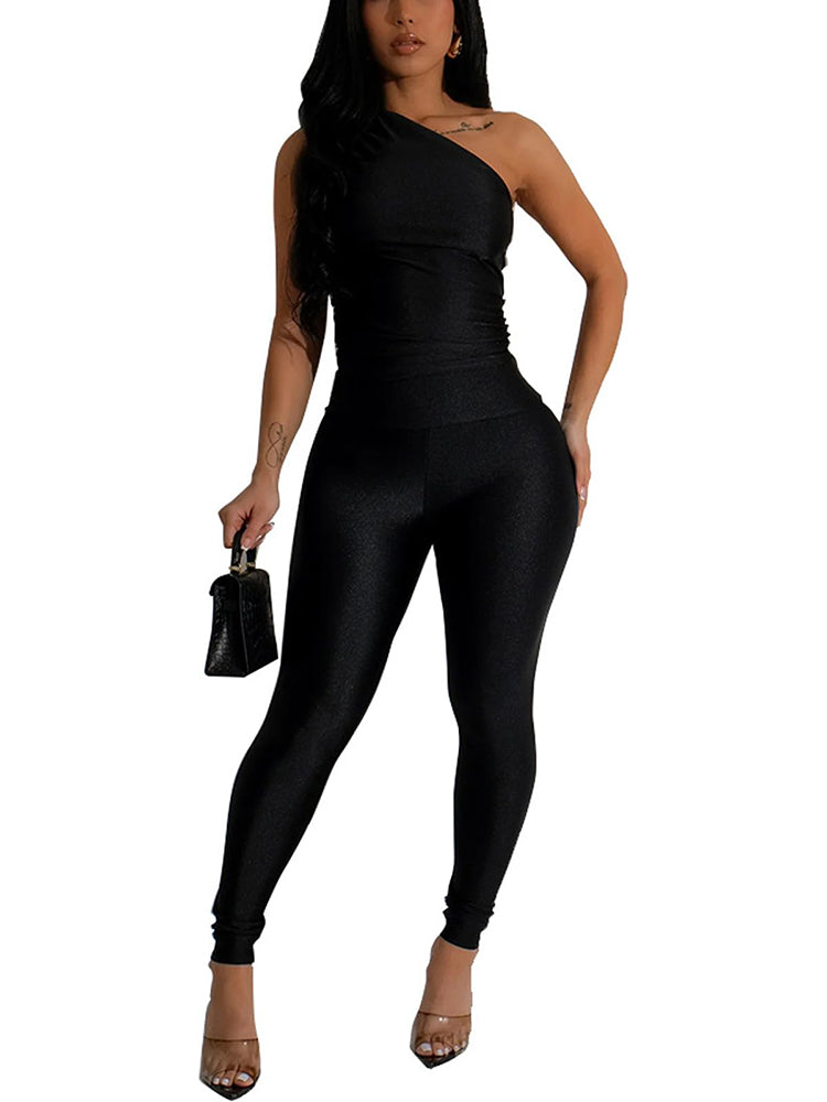 One Shoulder Crop Top & Leggings Set