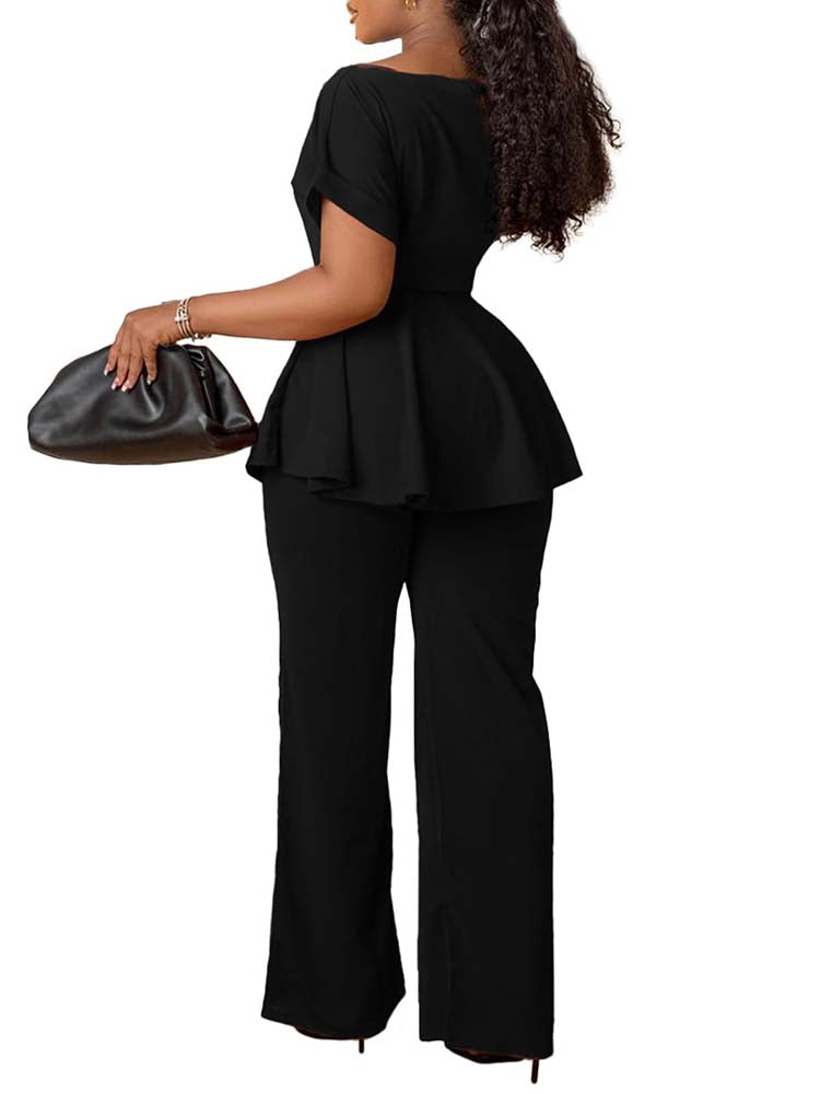 Peplum Top & High-Waisted Flared Pants Set