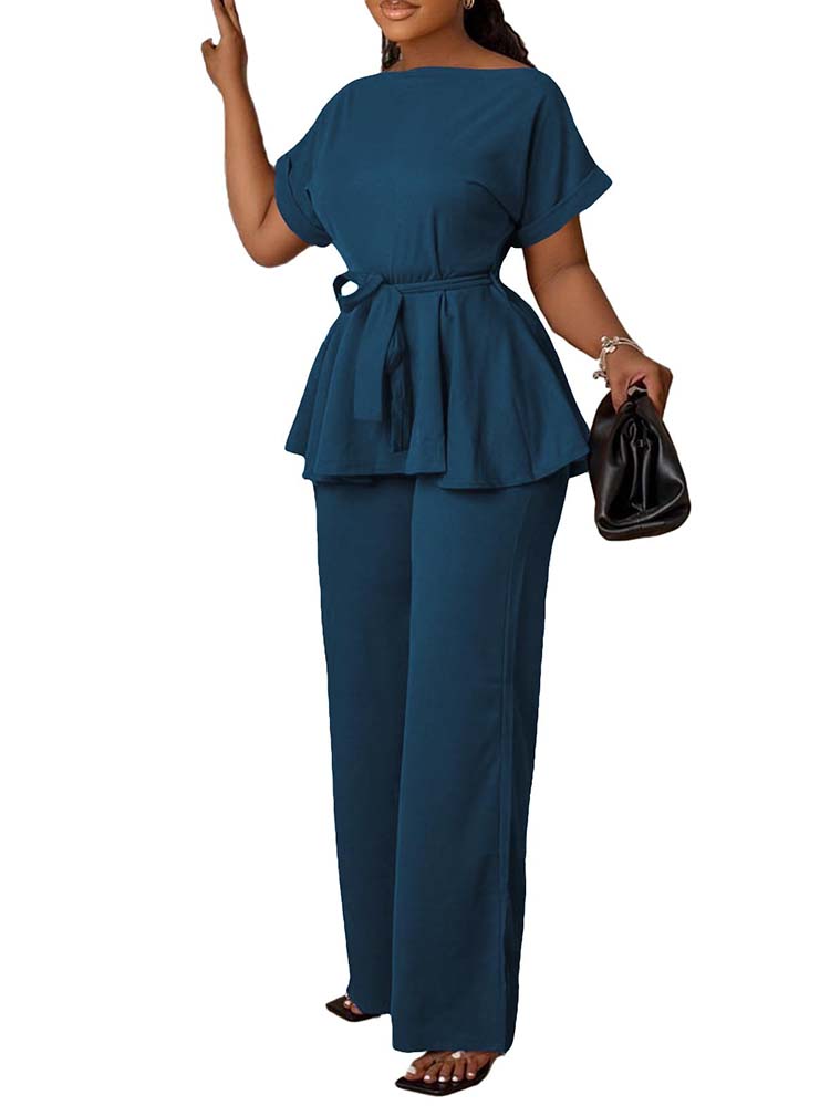 Peplum Top & High-Waisted Flared Pants Set
