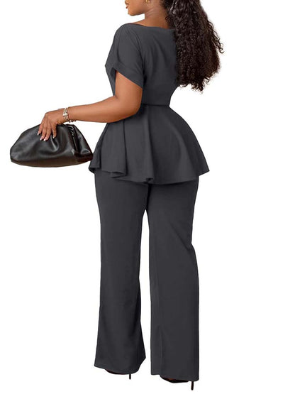 Peplum Top & High-Waisted Flared Pants Set