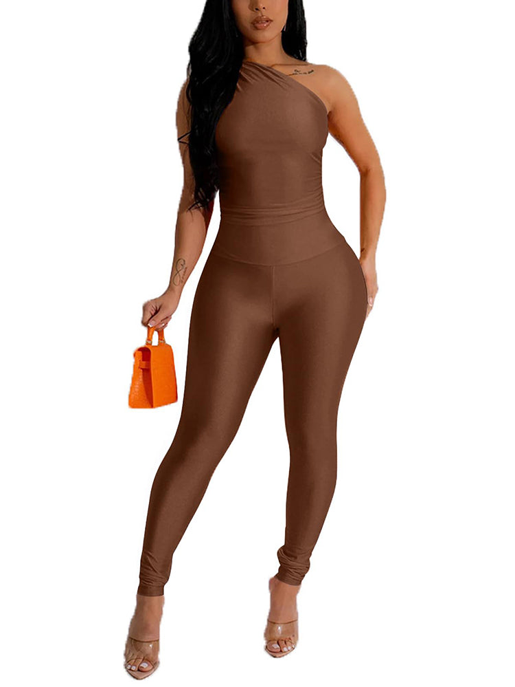 One Shoulder Crop Top & Leggings Set