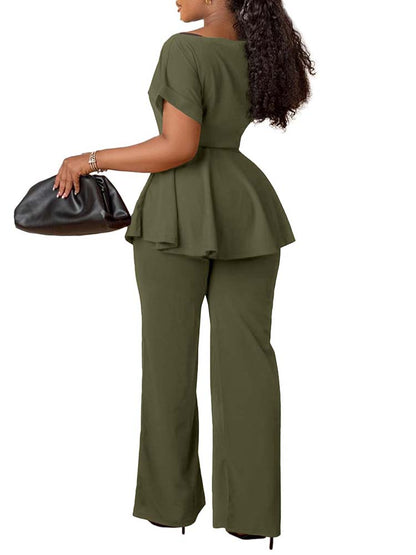 Peplum Top & High-Waisted Flared Pants Set