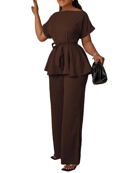 Peplum Top & High-Waisted Flared Pants Set