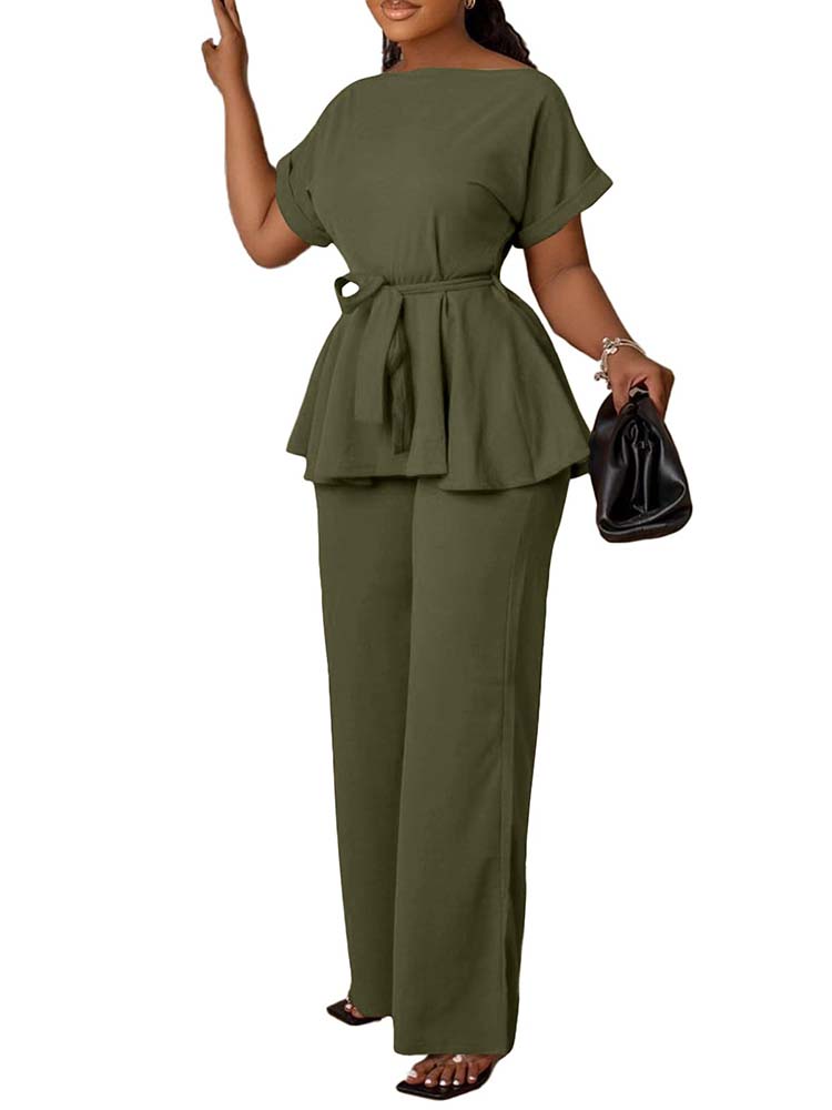 Peplum Top & High-Waisted Flared Pants Set