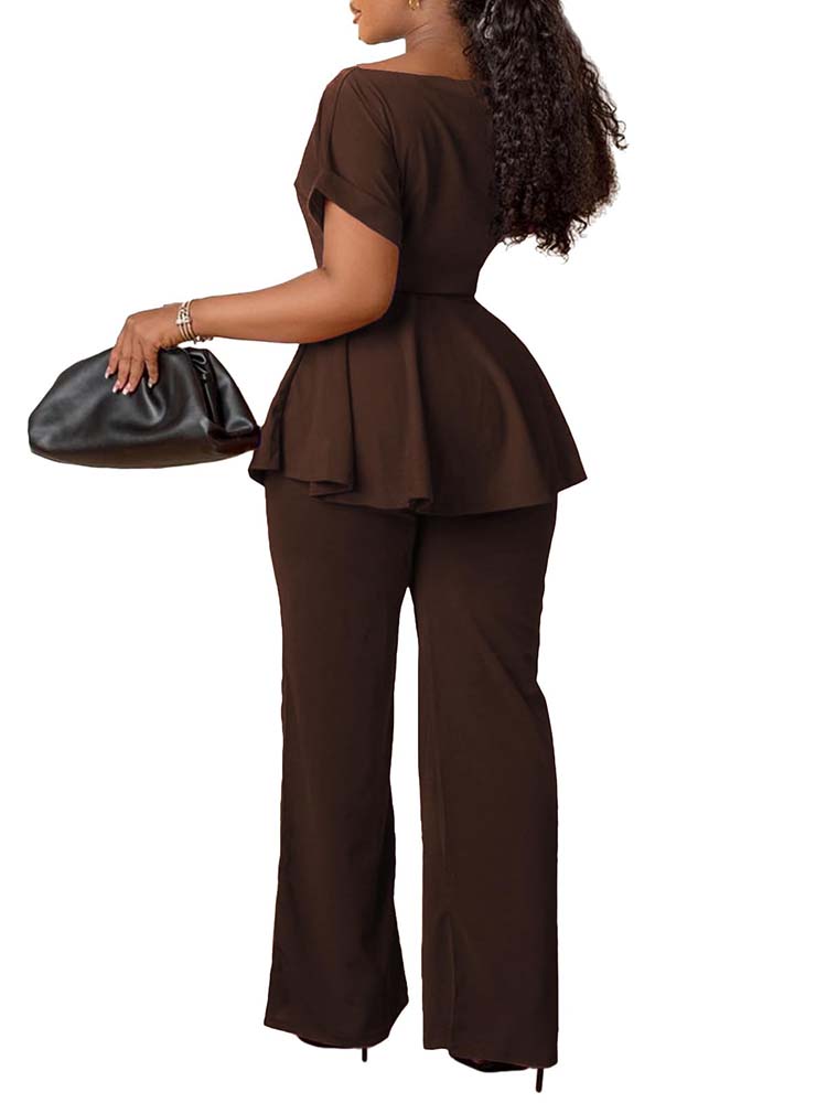 Peplum Top & High-Waisted Flared Pants Set