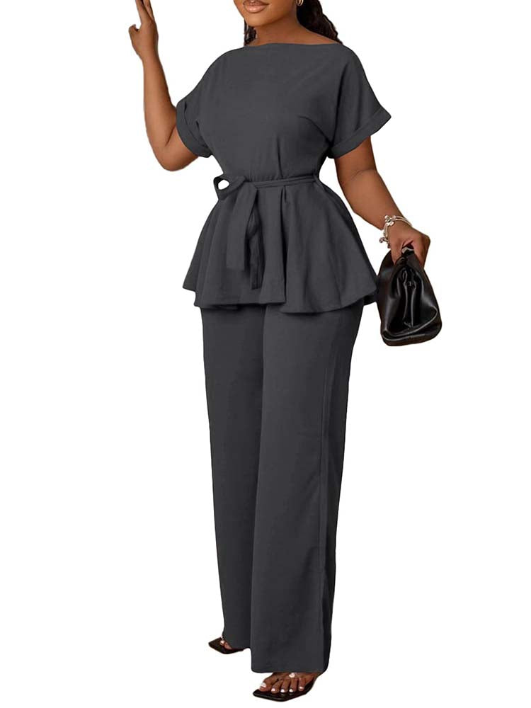 Peplum Top & High-Waisted Flared Pants Set