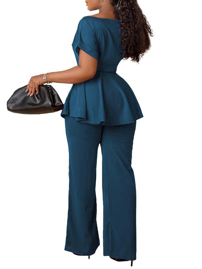 Peplum Top & High-Waisted Flared Pants Set