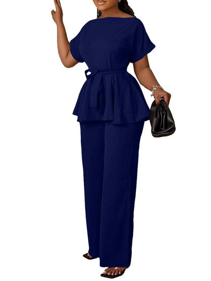 Peplum Top & High-Waisted Flared Pants Set