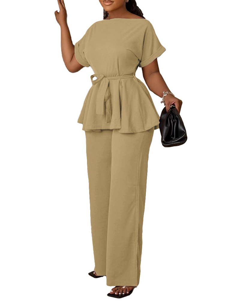 Peplum Top & High-Waisted Flared Pants Set